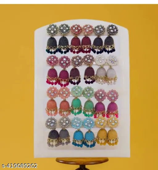 Small And Simpal Pack 12 Pair Cubic Zirconia  Diamond Alloy Jhumki Earring