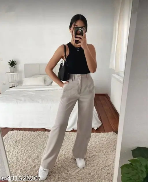 Solid High Waist Korean Straight Trousers for Women offer a comfortable stretchable and chic look perfect for formal casual and daily wear suitable for any occasion in formal and casual both