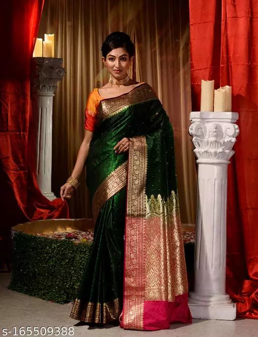 Banarasi Satin Silk Stone Work Saree With Heavy Pallu