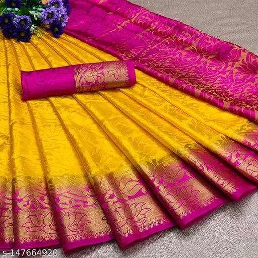 Balaton Silk Yellow Jacquard Saree With Blouse