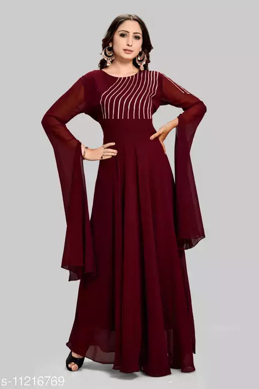 Women's Solid Georgette Long Anarkali Kurti
