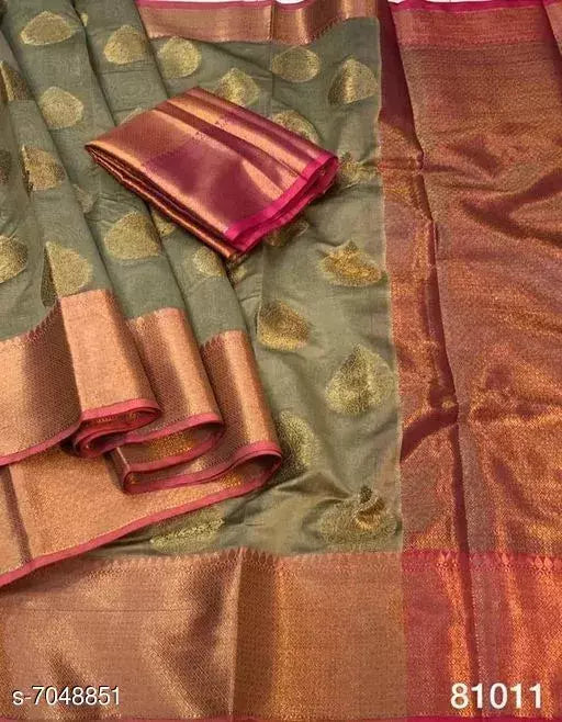 Banarasi Silk Mehendi Jacquard Saree With Blouse