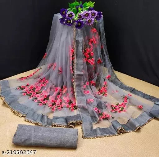 Fancy New Latest Embroidered Bollywood Net saree Grey
