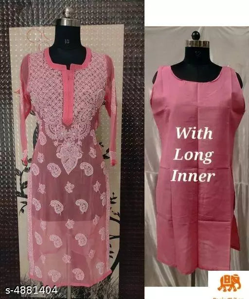 Handwork Chaikankari Chiffon Kurti &with inner.