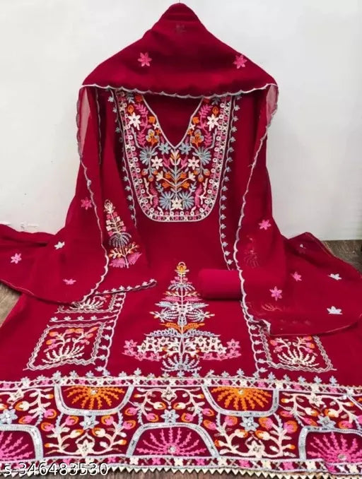 Aagyegi Sensational Salwar suits & Dress Materials Georgette Fancy Heavy Double Thread Embroidered Work womens Suits like party wear And upcoming Festival Wear Salwar Suits