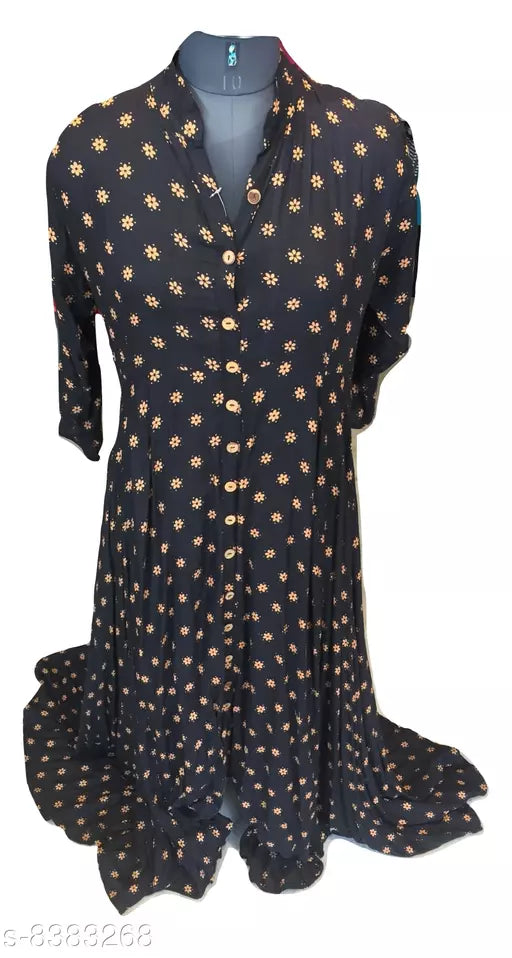 Women's Printed Black Cotton Kurti