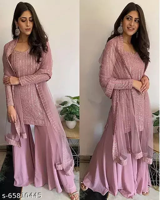 Women's Pink Embellished  Georgette Suits & Dress Materials