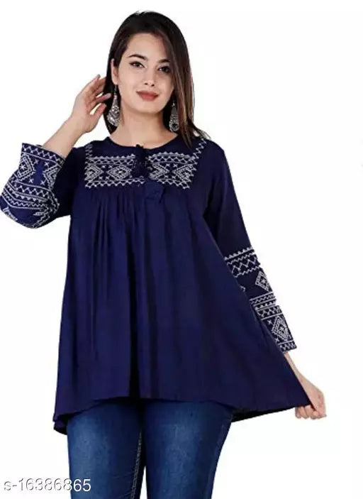 KASHEEDAFAB Women's Casual Rayon Embroidered Straight Top  Frock_Top Kurti_Top