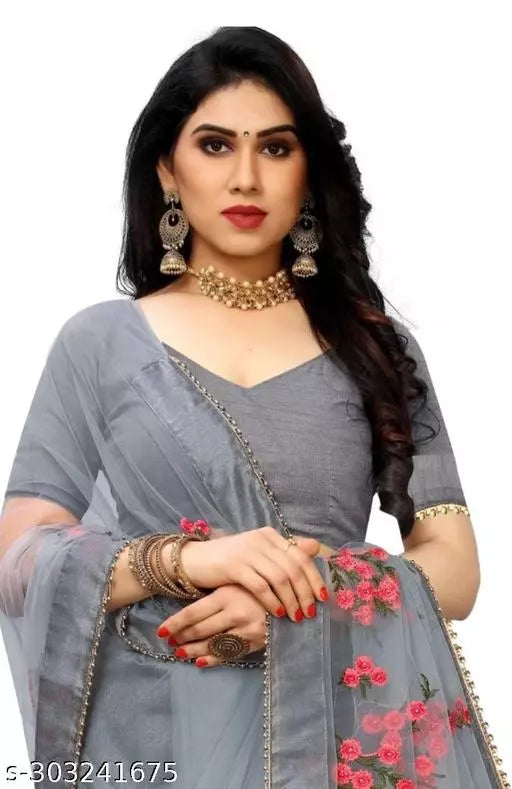Bollywood Celebrity inspired Explore net saree With beautifull Embroidered all over moti work Grey colours