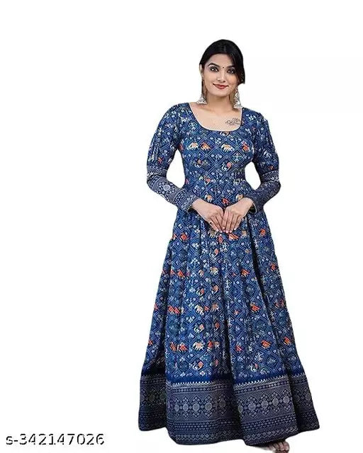 QVAZOR Stylish Fancy Trendy Printed Georgette Gown For Women For Party Wedding Festival Functions