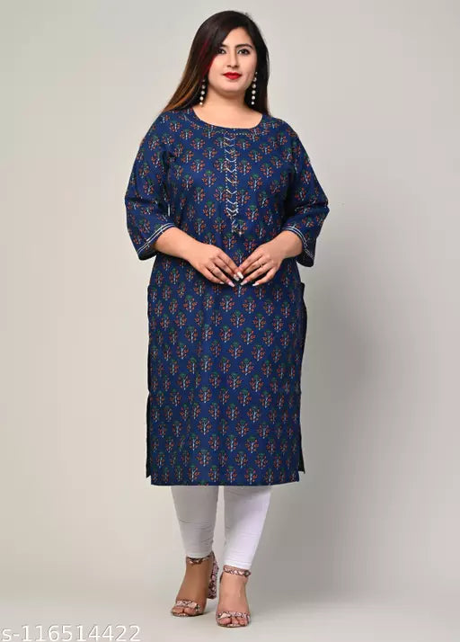 Swasti Plus Size  Women Printed Pure Cotton Straight Kurta