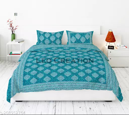 Jaipuri Pure Cotton Double Queen Bedsheet With 2 Pillow Covers
