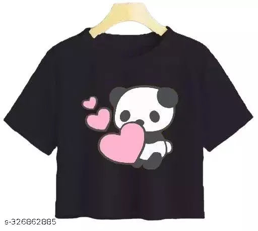 Trendy Feminine Printed Crop Tshirt Round Neck Top For Womens