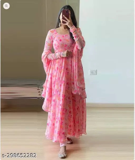 WOMEN PRINTED GOWN WITH DUPATTA