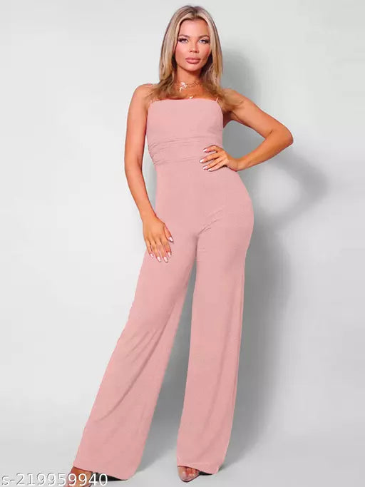 Sunday Casual Solid Peach Jumpsuit for Ladies