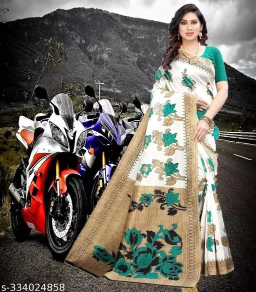 LIGHT WEIGHT BEAUTIFUL DESIGN COTTON BLEND -ART SILK MIX MATERIAL) SAREE WITH UNSTICHED BLOUSE