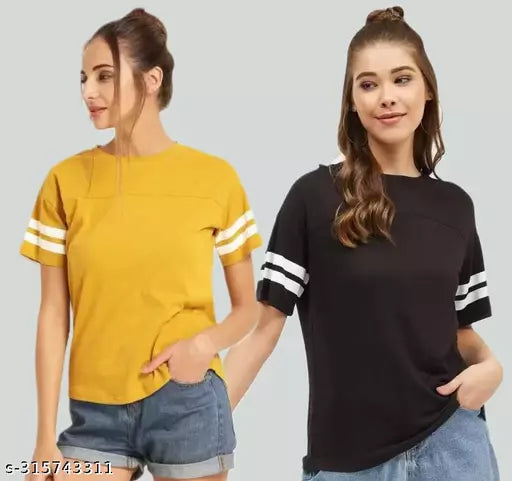 Winning Line Women Color Block Printed Half Sleeve Designer Party wear Top for women and Girls (combo of 2)