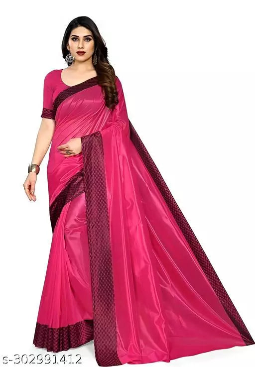 Women's New Daily Wear Cotton Poly Silk Pink colour Saree With Blouse Piece by Kraddle