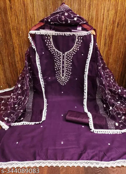 Cotton Hand Work Dress Material Suit for Womens with Organza Silk Work dupatta