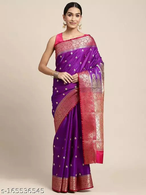 Banarasi Satin Silk Embroidery Saree With Heavy Pallu