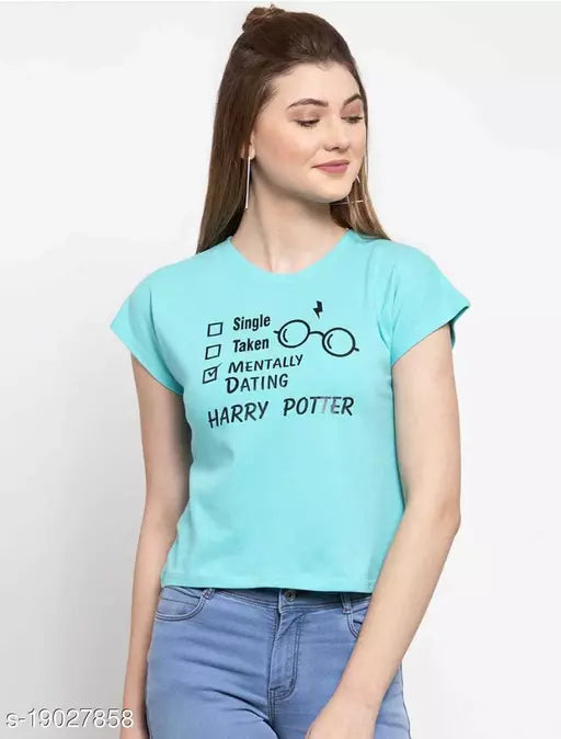 Vivient Women Sky Blue Harry Potter Printed Crop Top