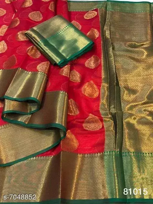 Banarasi Silk Red Jacquard Saree With Blouse