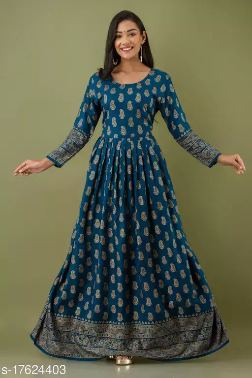 Mialo turquise kairi print anarkali.