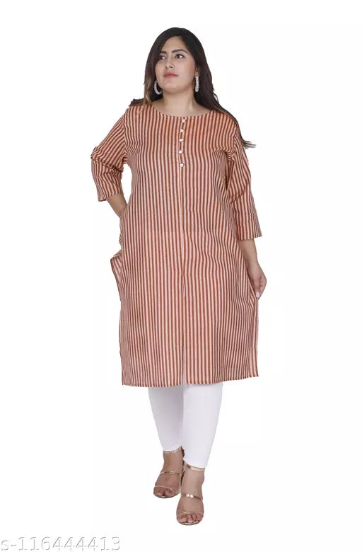 Shritikas Designer Stripes Straight Cotton Plus Size Kurti For Women 