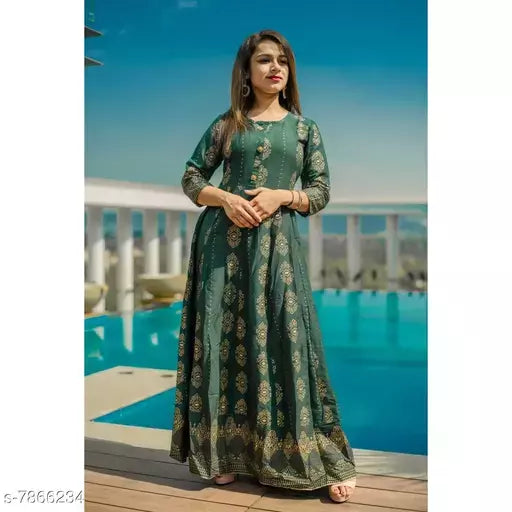 Women's Printed Rayon Long Anarkali Kurti