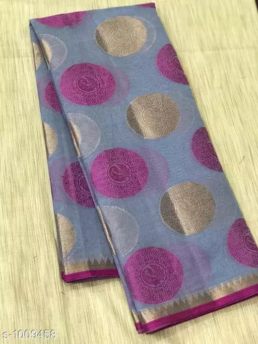 Banarasi Cotton Silk Grey Jacquard Saree With Blouse