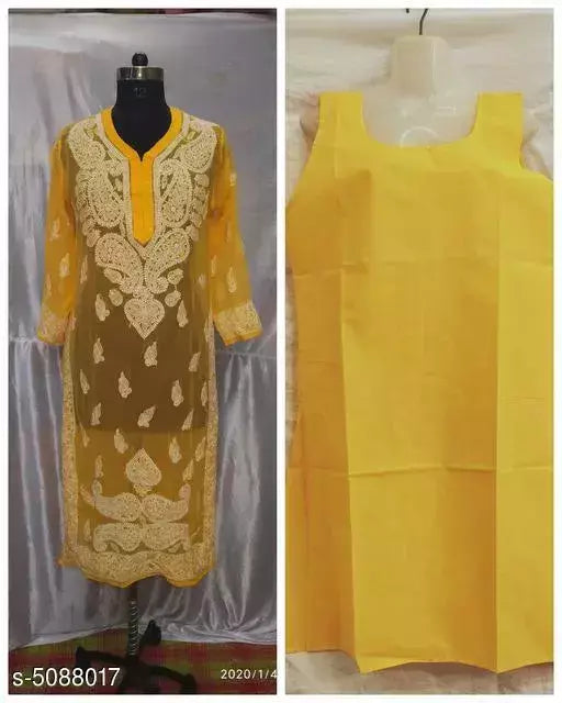 Handwork Chaikankari Chiffon 5Boota Kurti &with inner.