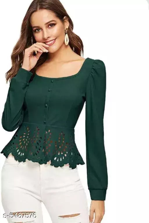Women's Solid Green Polyester Top