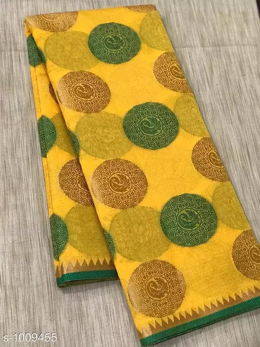 Banarasi Cotton Silk Yellow Jacquard Saree With Blouse