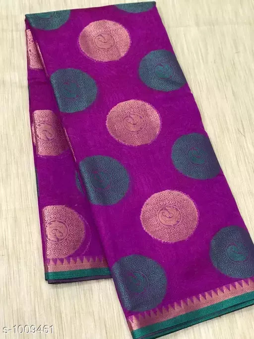 Banarasi Cotton Silk Purple Jacquard Saree With Blouse