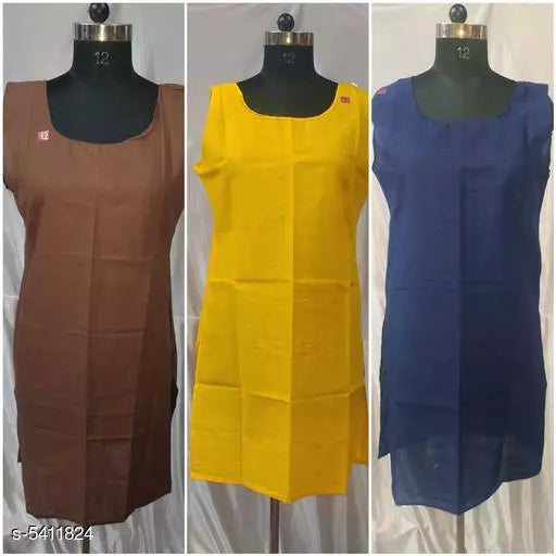 Comfy Women's Cotton Solid Long Camisoles Slip (Pack Of 3)
