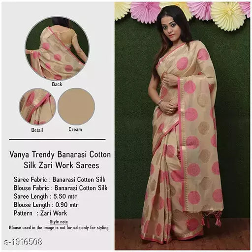 Stylish Banarasi Cotton Silk Zari Work Saree