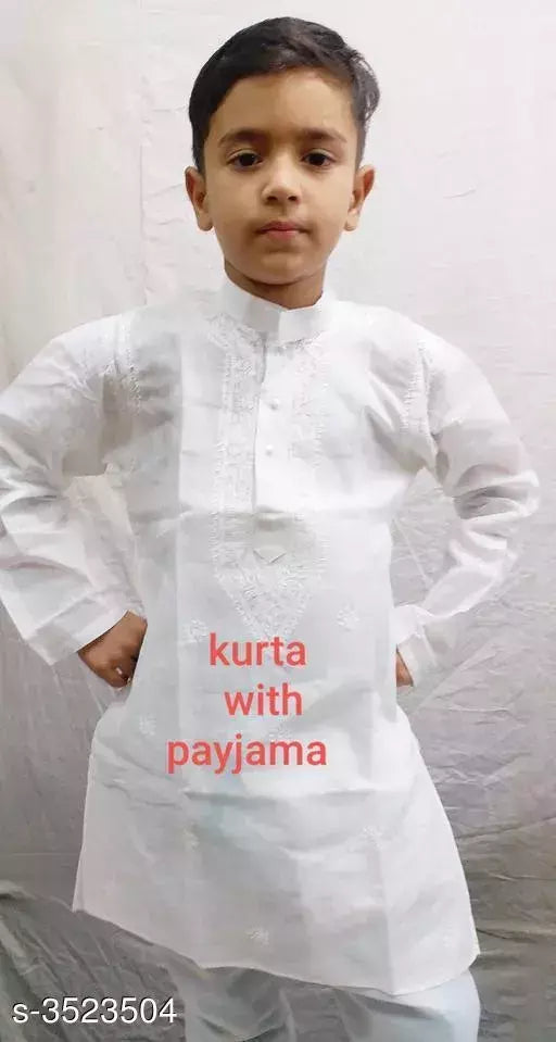Embroidered Chikankari Kids Boy's Kurta Pyjama Set.