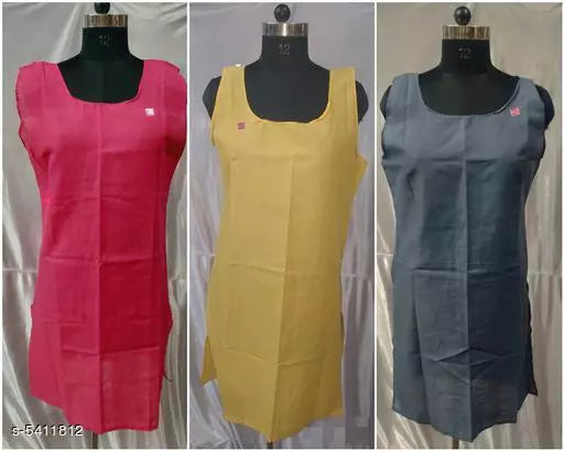 Comfy Women's Cotton Solid Long Camisoles Slip (Pack Of 3)