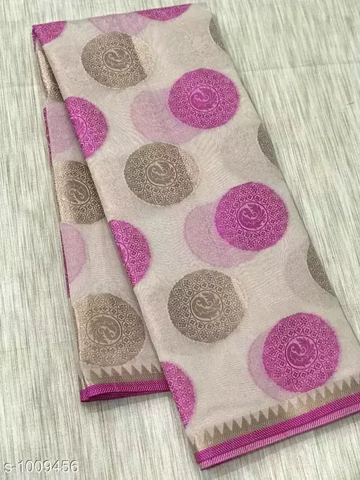 Banarasi Cotton Silk Cream Jacquard Saree With Blouse