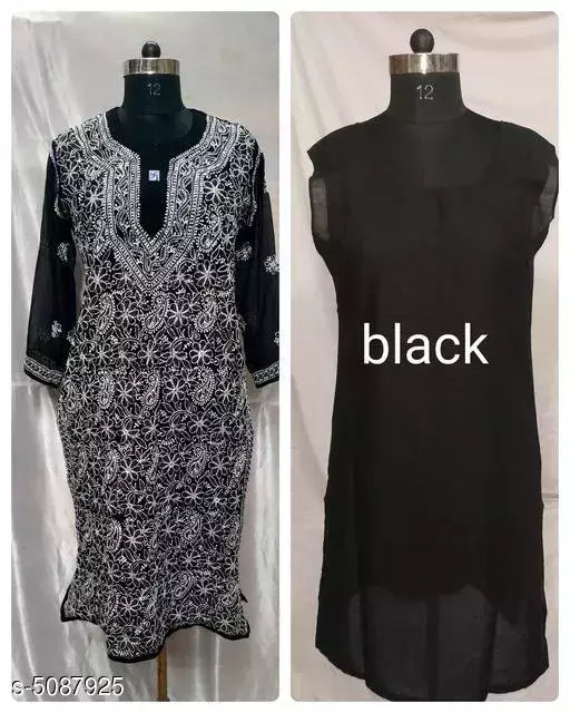 Women's Chikankari Black Chiffon Kurti