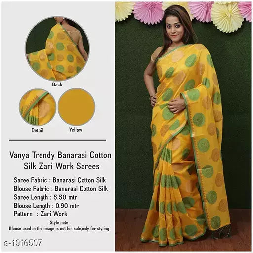 Stylish Banarasi Cotton Silk Zari Work Saree
