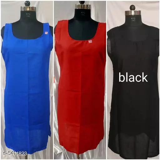 Comfy Women's Cotton Solid Long Camisoles Slip (Pack Of 3)