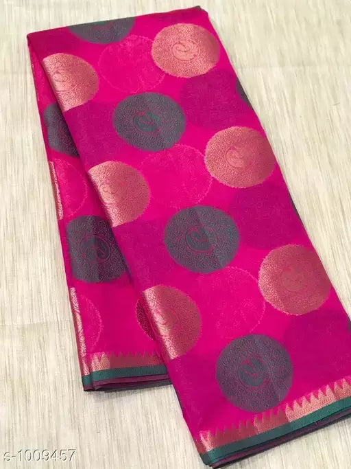 Banarasi Cotton Silk Pink Jacquard Saree With Blouse