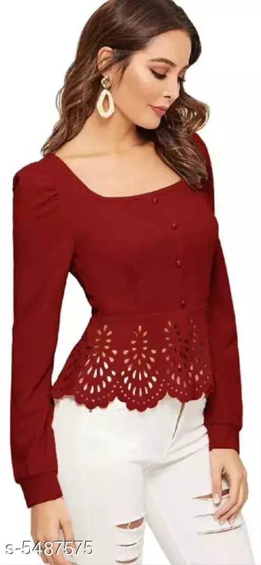 Women's Solid Maroon Polyester Top