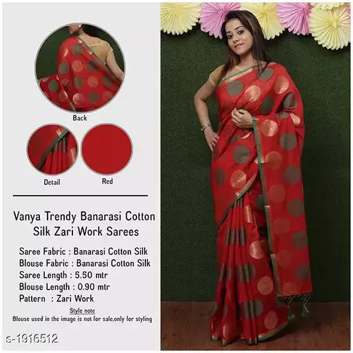Stylish Banarasi Cotton Silk Zari Work Saree