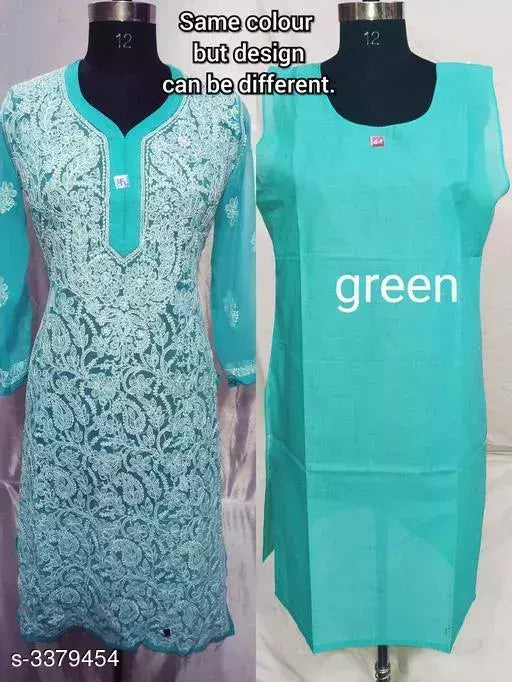 Women Chiffon Chikankari Kurti