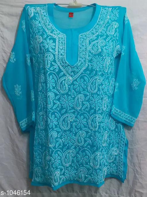 Chikankari handwork Embroidered short Jall kurti