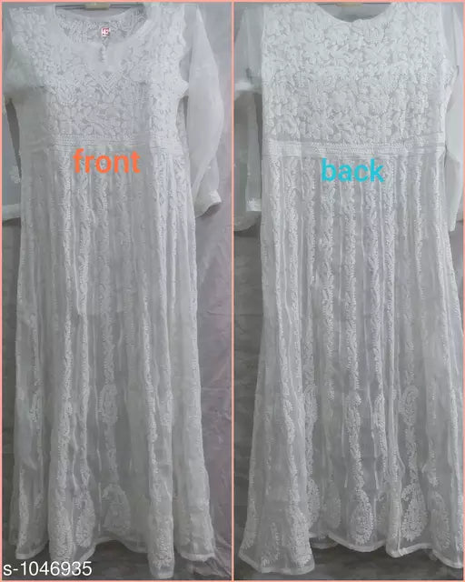 Women's Chikankari Chiffon Anarkali Kurti