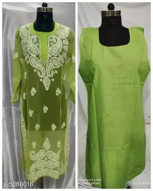 Handwork Chaikankari Chiffon 5Boota  Kurti &with inner.