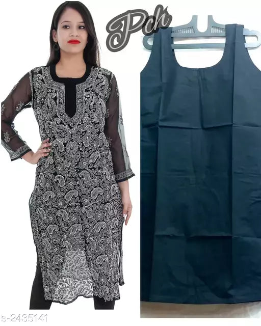 Women's Chikankari Black Georgette Kurti